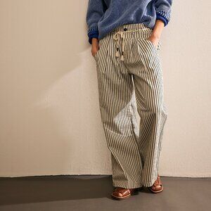 Free People Striped Wide Leg Pants - Cream and navy
